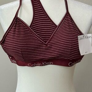 NWT Calvin Klein Maroon and White Striped Wireless Racerback Bralette
